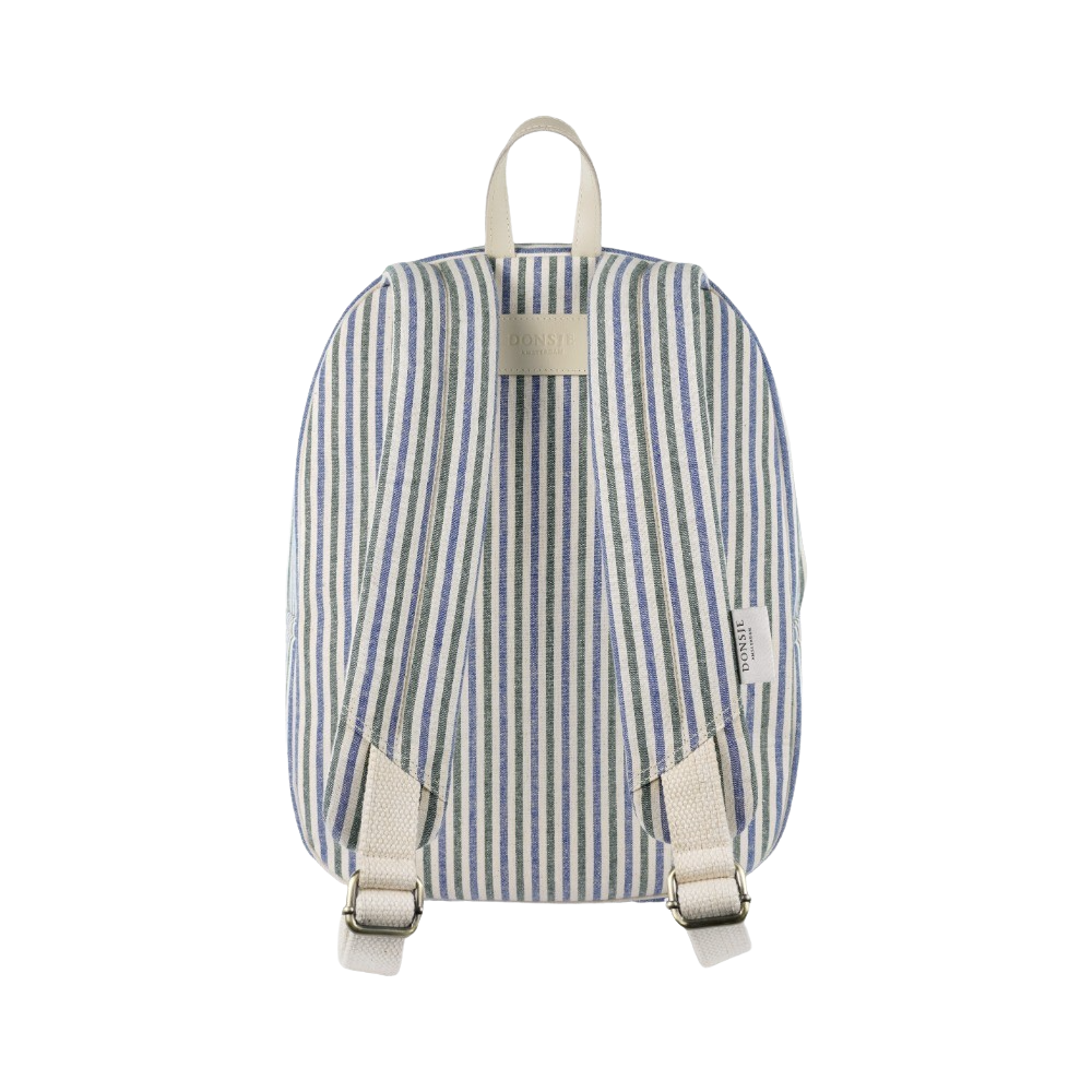 Donsje Amsterdam – Raffie Schoolbag | Blue – Moss Green Striped