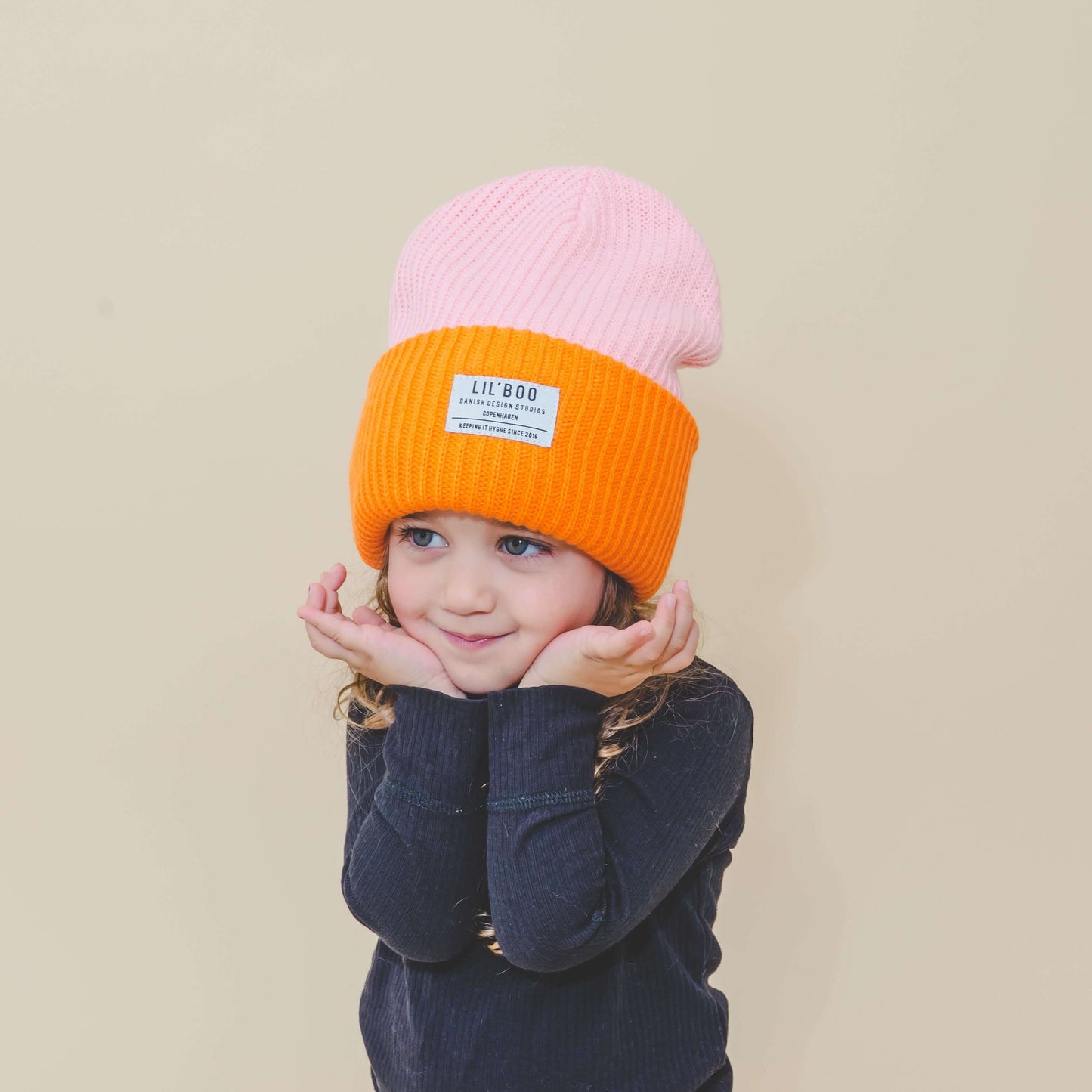 Lil' Boo - Block Hygge Beanie - Pink/Orange