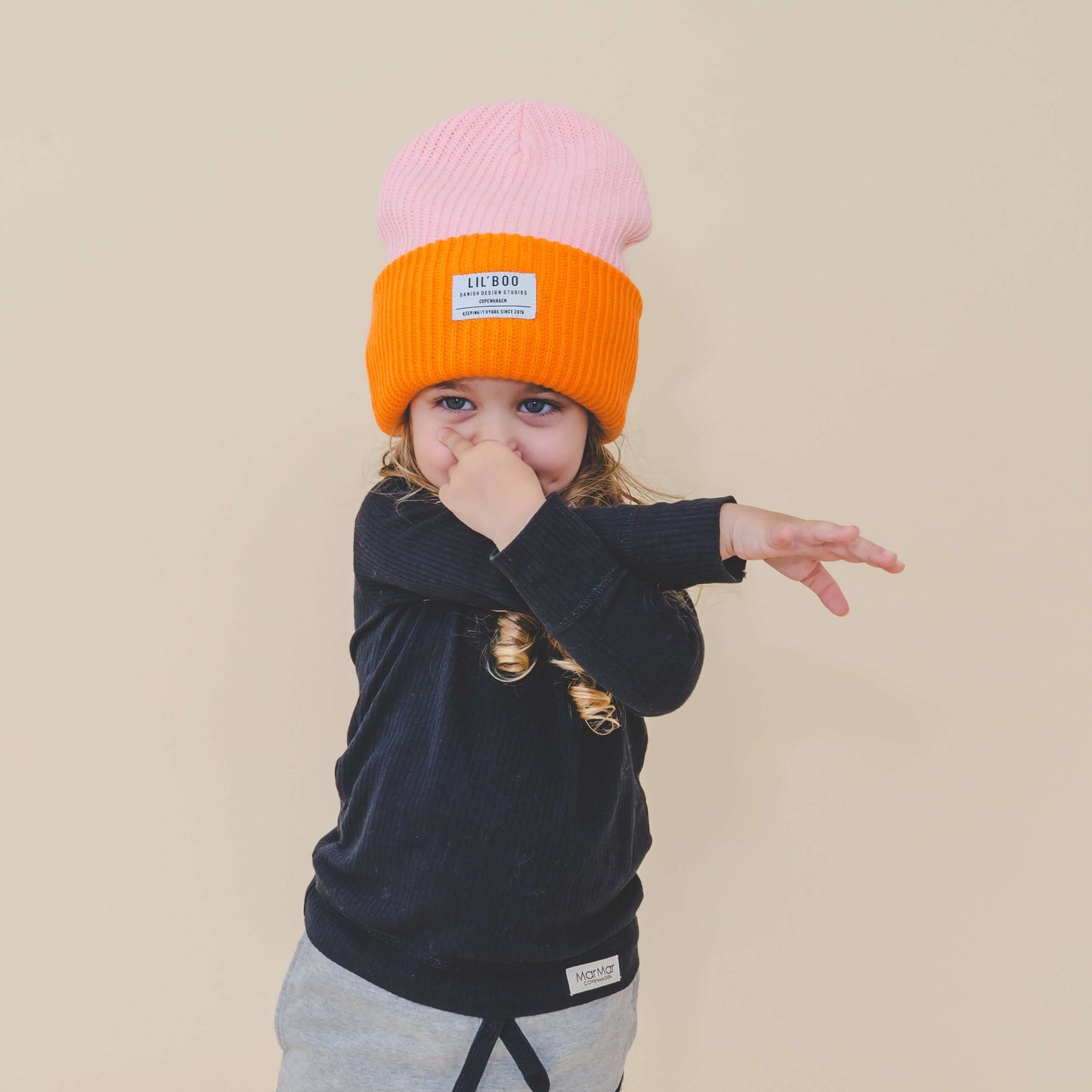 Lil' Boo - Block Hygge Beanie - Pink/Orange