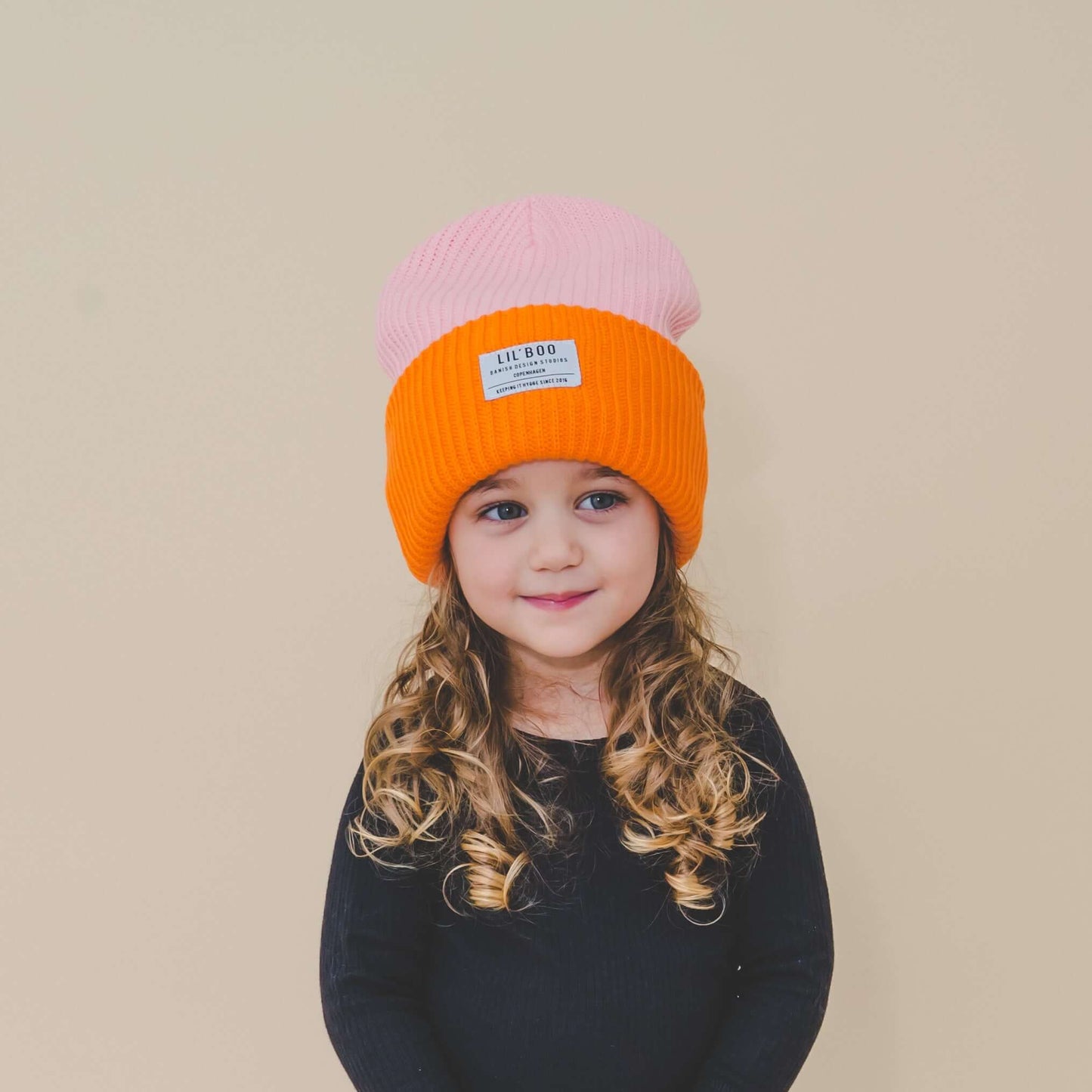 Lil' Boo - Block Hygge Beanie - Pink/Orange