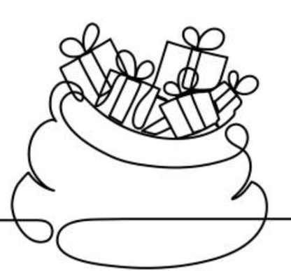 Een tekening van een zak vol cadeaus voor Sinterklaas, perfect voor feestelijke cadeauverpakkingen.