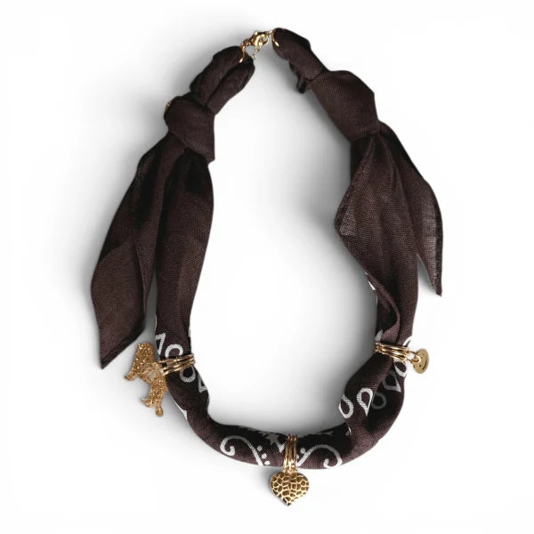 Feestbeest - Bandana Ketting Donkerbruin met bedel