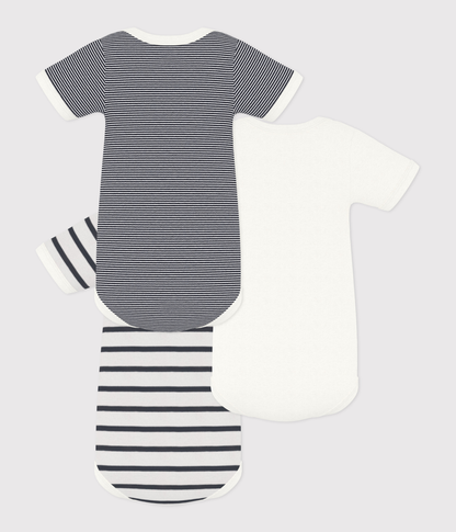 Petit Bateau – Set van 3 babyrompertjes met korte mouwen