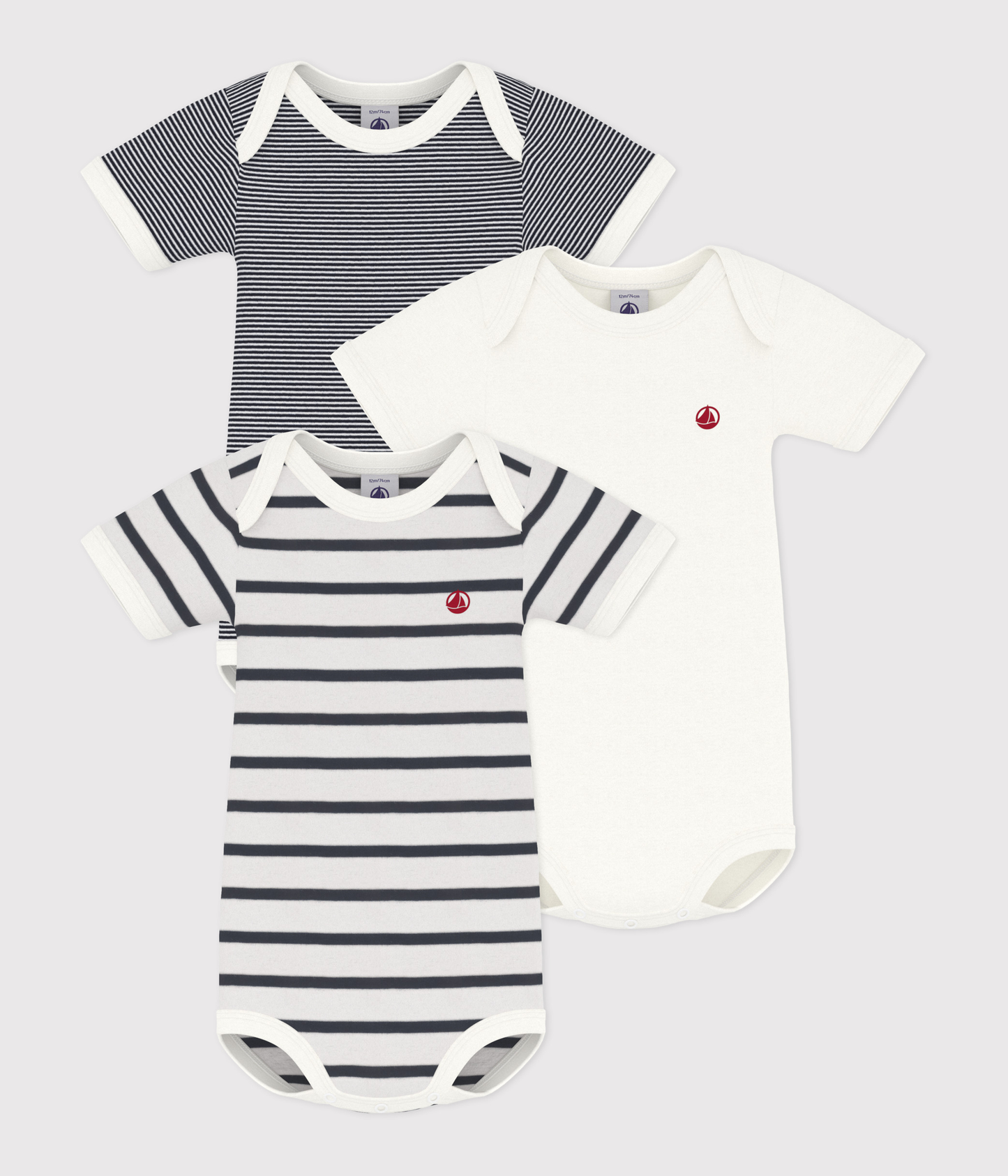 Petit Bateau – Set van 3 babyrompertjes met korte mouwen