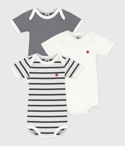 Petit Bateau – Set van 3 babyrompertjes met korte mouwen