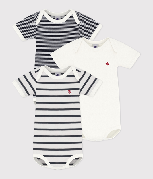 Petit Bateau – Set van 3 babyrompertjes met korte mouwen