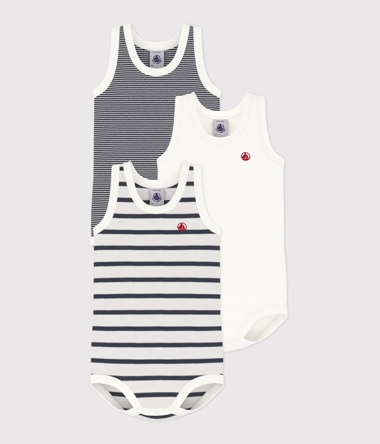 Petit Bateau – Set van 3 mouwloze body's voor baby's