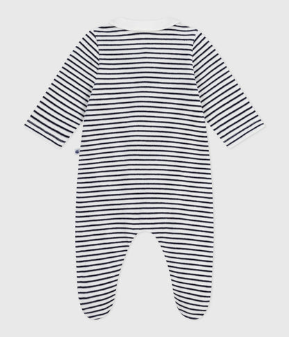Petit Bateau – Fluwelen babypyjama met kraag en print