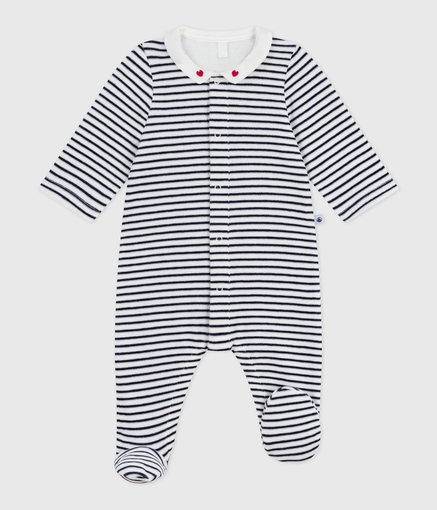 Petit Bateau – Fluwelen babypyjama met kraag en print