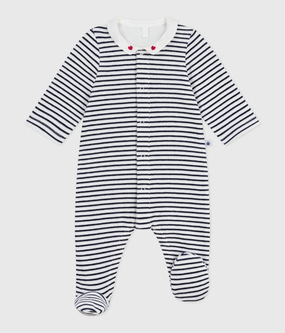 Petit Bateau – Fluwelen babypyjama met kraag en print