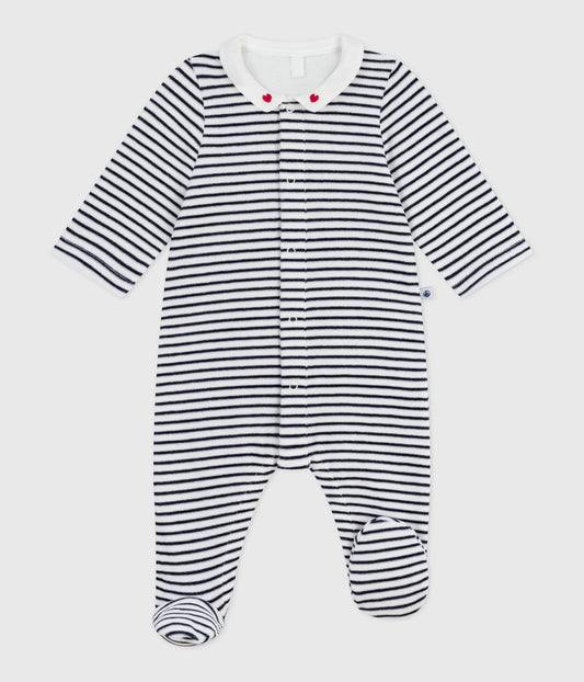 Petit Bateau – Fluwelen babypyjama met kraag en print