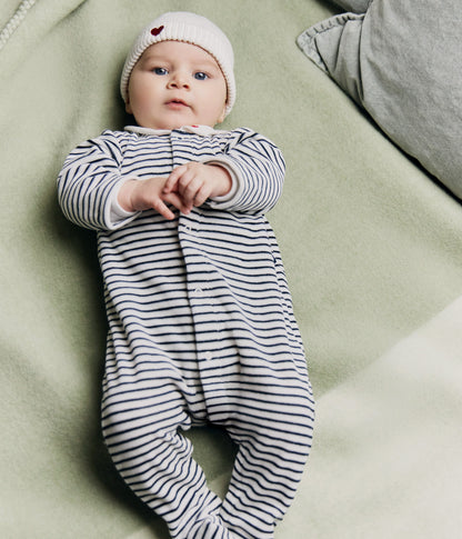 Petit Bateau – Fluwelen babypyjama met kraag en print