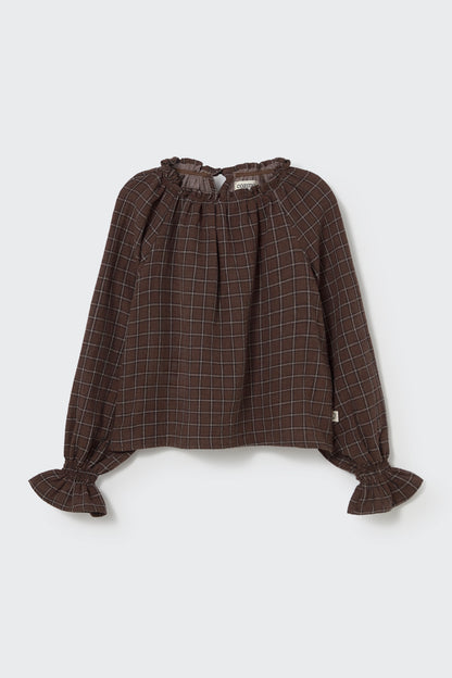 Cozmo - Textured Plaid Check Blouse | Brown