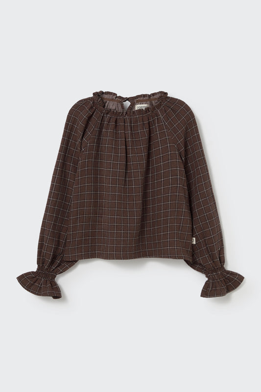 Cozmo - Textured Plaid Check Blouse | Brown