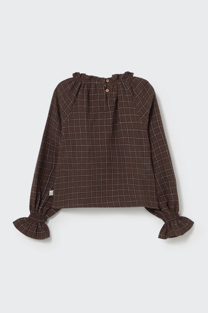 Cozmo - Textured Plaid Check Blouse | Brown