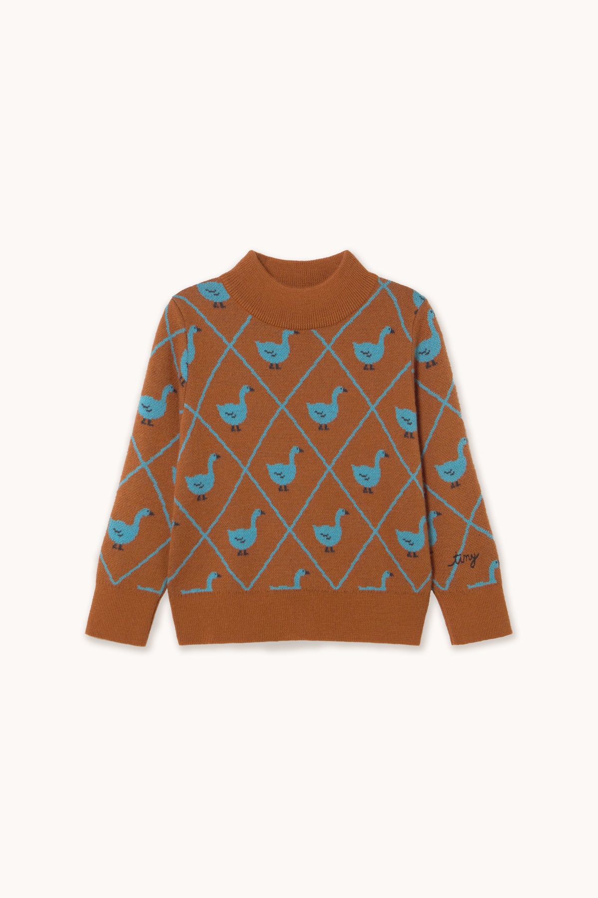 Tinycottons - Swans Blue Mockneck Sweater | Brown
