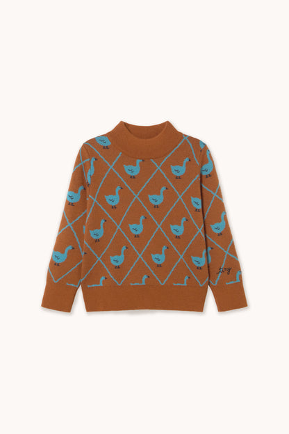 Tinycottons - Swans Blue Mockneck Sweater | Brown