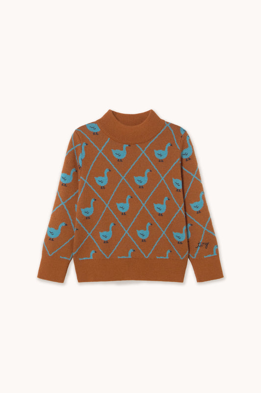 Tinycottons - Swans Blue Mockneck Sweater | Brown