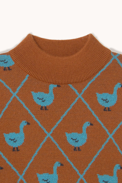Tinycottons - Swans Blue Mockneck Sweater | Brown