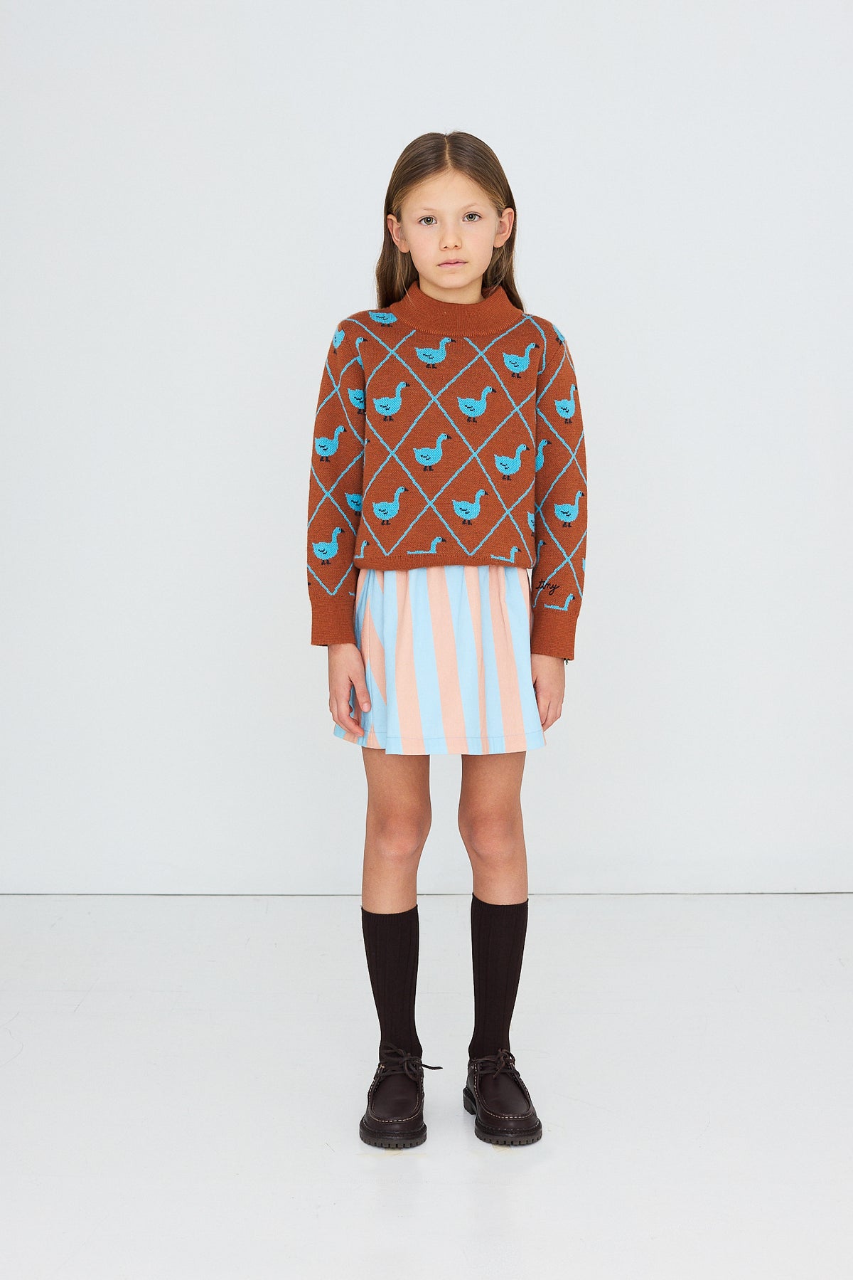 Tinycottons - Swans Blue Mockneck Sweater | Brown