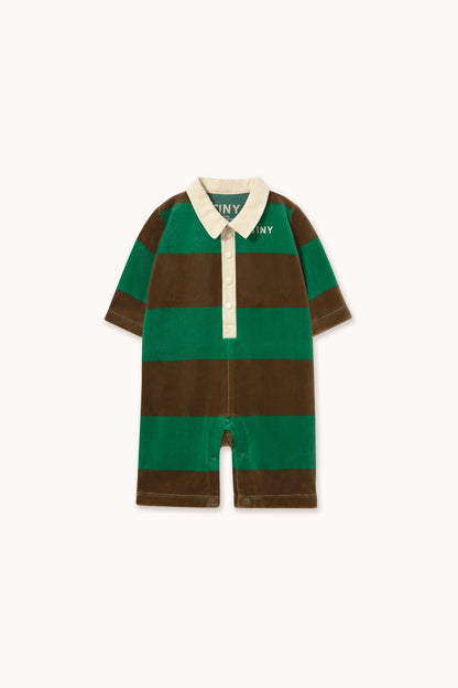 Tinycottons - Green Stripes Polo One-Piece | Dark Green