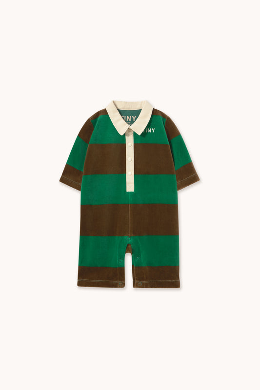 Tinycottons - Green Stripes Polo One-Piece | Dark Green