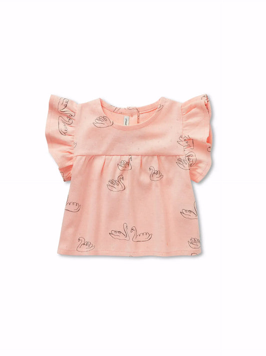 Sproet & Sprout - Baby Ruffle Top Swan Print Blush Pink