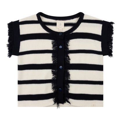 Navy Natural – Claire Striped Ruffle Gillet