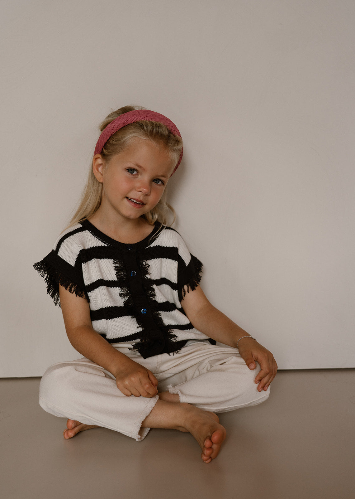 Navy Natural – Claire Striped Ruffle Gillet