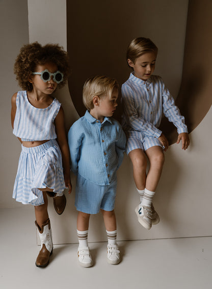 Navy Natural – Niels Short Blue Mousseline