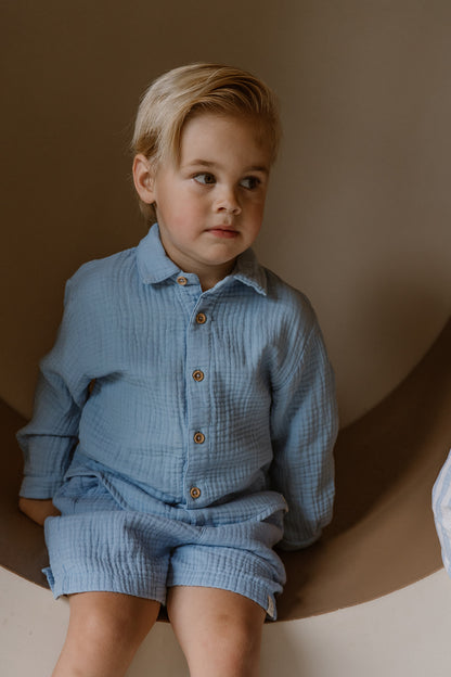 Navy Natural – Niels Short Blue Mousseline