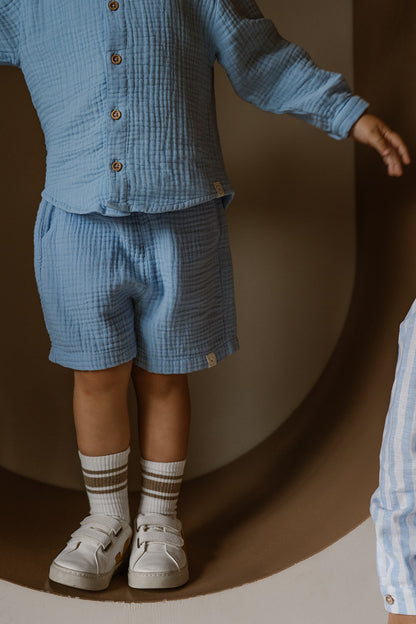Navy Natural – Niels Short Blue Mousseline