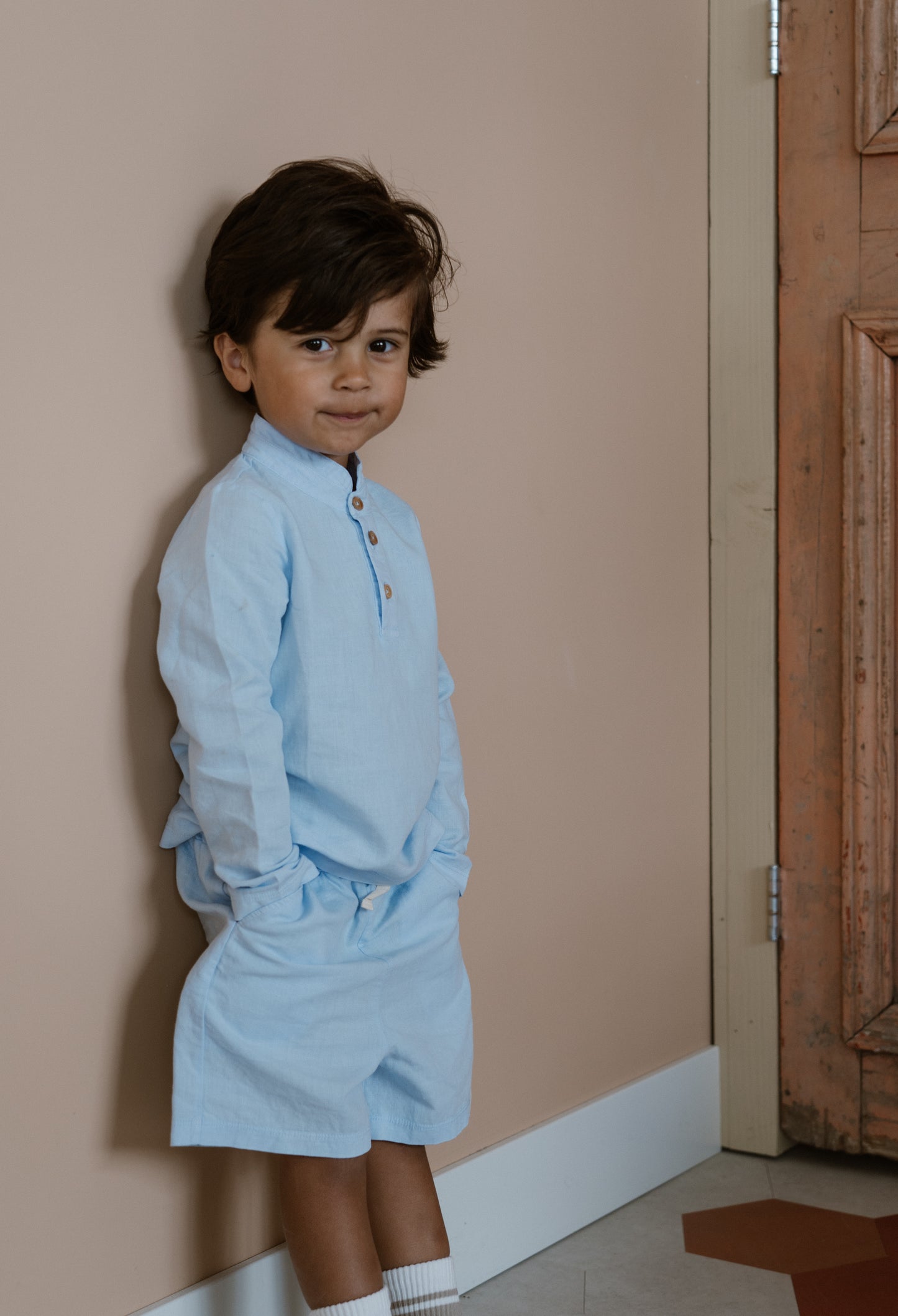 Navy Natural - Boys polo light blue