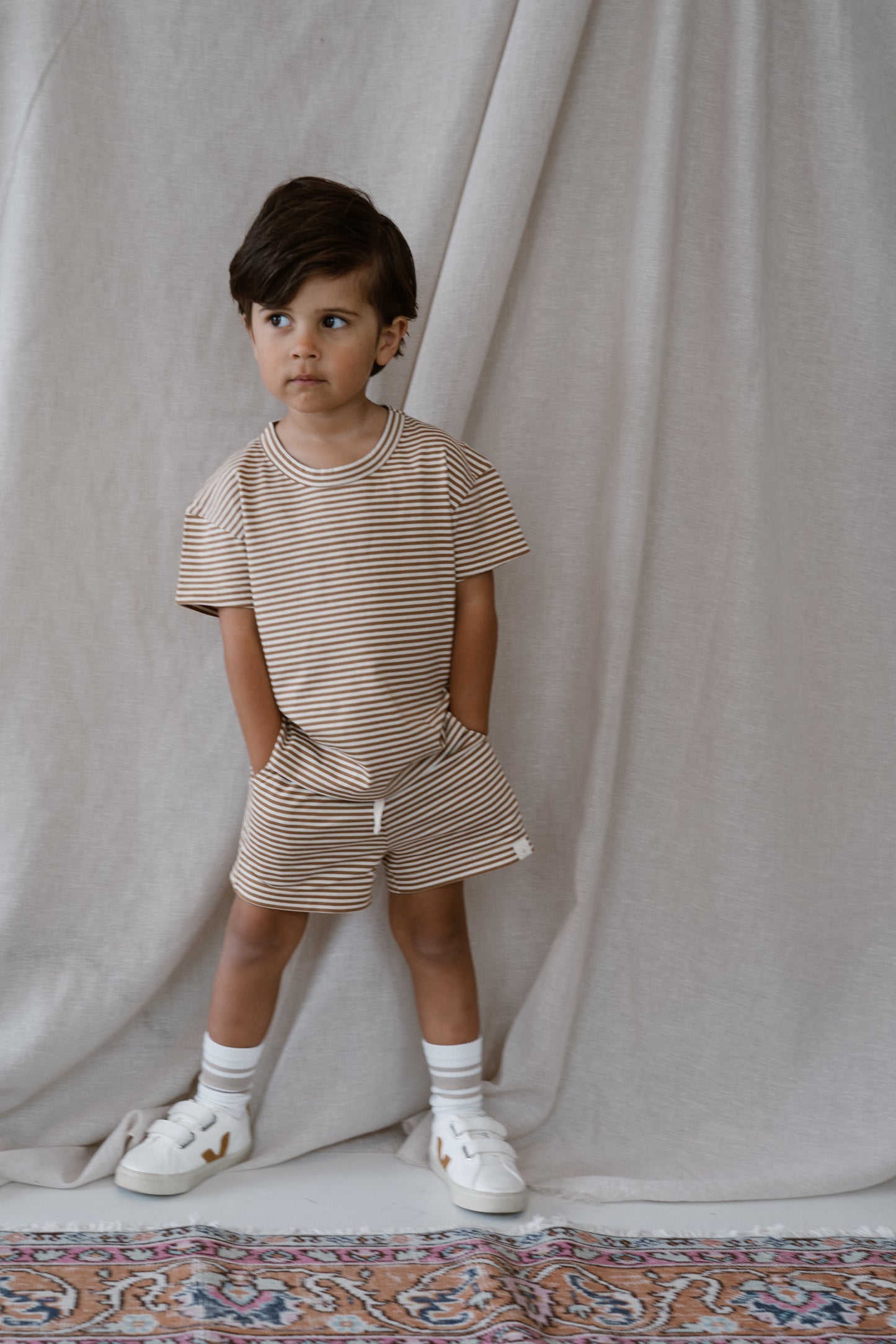 Navy Natural - Niels short biscuit stripe