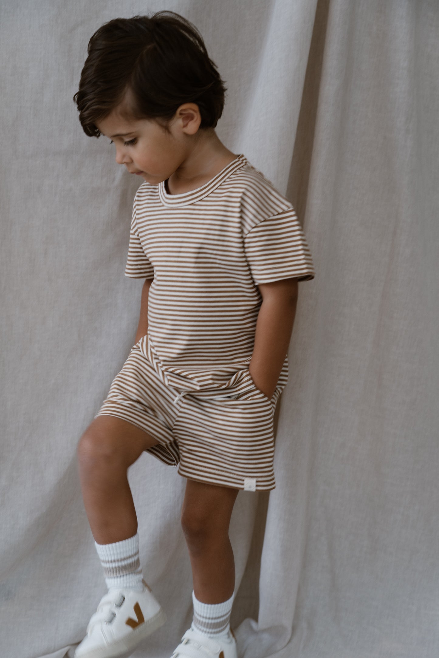 Navy Natural - Niels short biscuit stripe