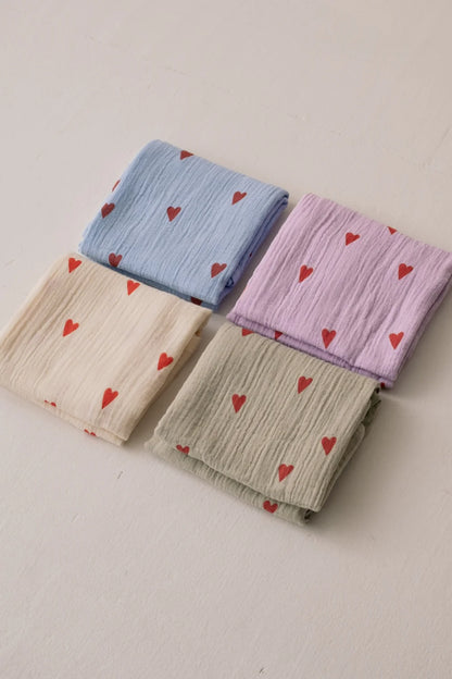 Studio Noos – Sage Green Hearts Hydrofiele Doek | Medium 70×70 cm