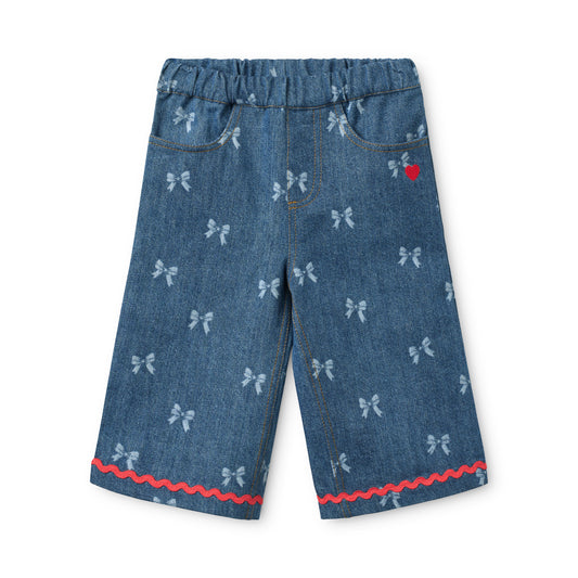 Flöss - Eva Pants Denim Blue Bow voor Baby’s en Meisjes