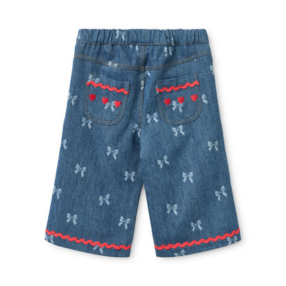 Flöss - Eva Pants Denim Blue Bow voor Baby’s en Meisjes