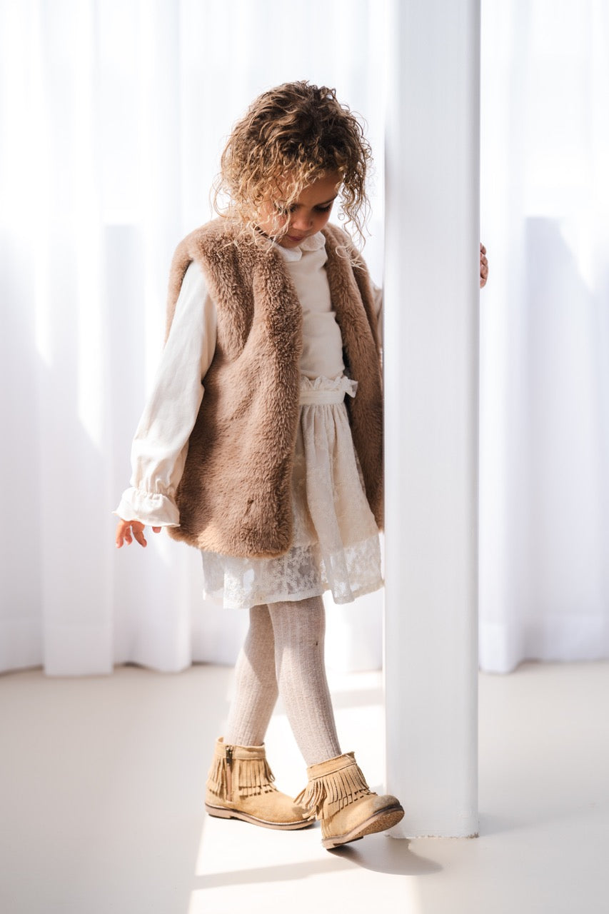 Navy Natural - Mikki Gilet Fluffy Brown