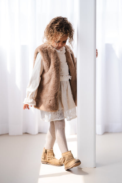 Navy Natural - Mikki Gilet Fluffy Brown