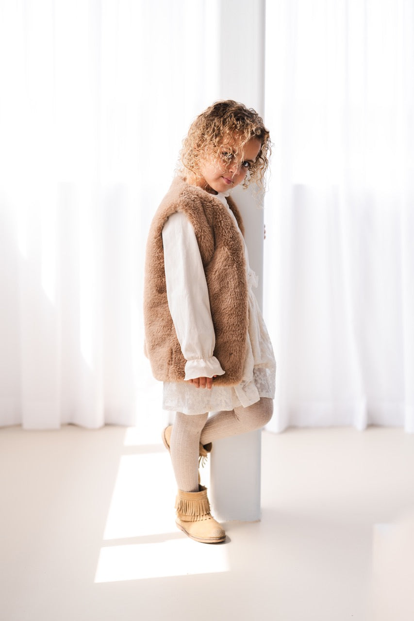 Navy Natural - Mikki Gilet Fluffy Brown