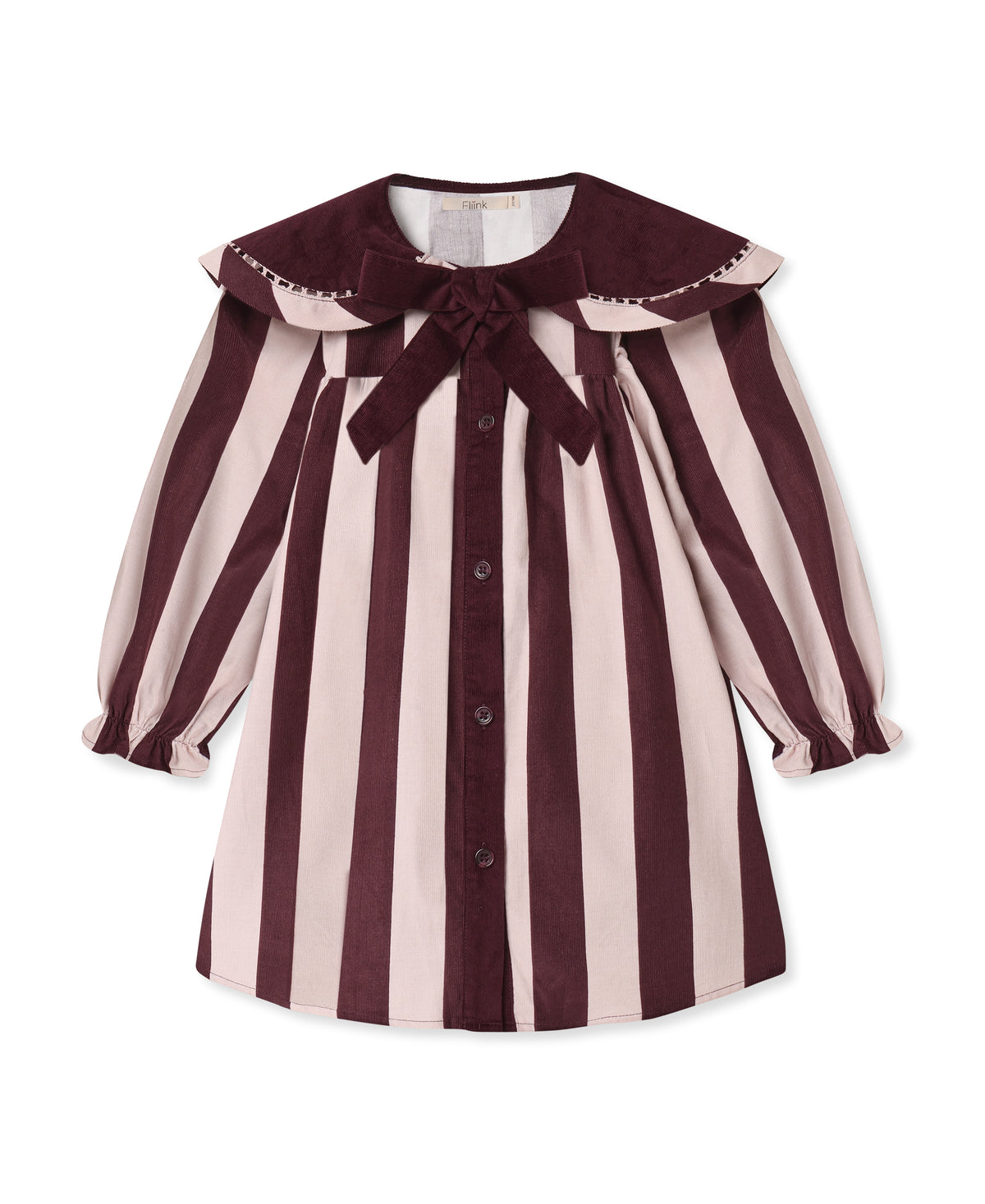 Fliink - Dolly Stripe Collar Dress | Smoke Rose / Burgundy Stripe