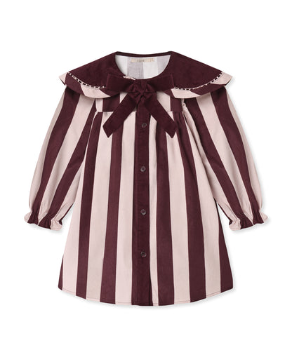 Fliink - Dolly Stripe Collar Dress | Smoke Rose / Burgundy Stripe