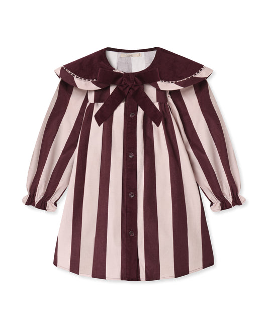 Fliink - Dolly Stripe Collar Dress | Smoke Rose / Burgundy Stripe