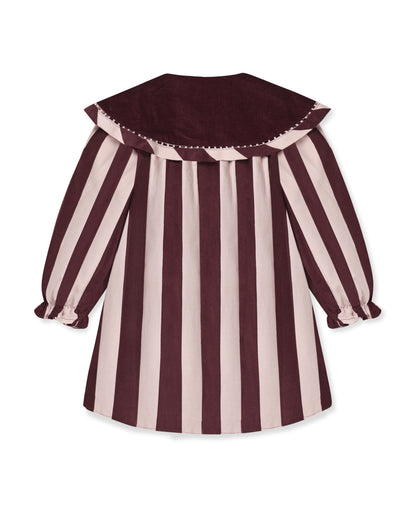 Fliink - Dolly Stripe Collar Dress | Smoke Rose / Burgundy Stripe