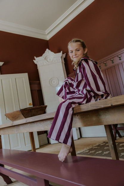 Fliink - Dolly Stripe Collar Dress | Smoke Rose / Burgundy Stripe