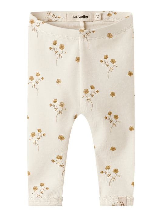 Lil' Atelier - Baby Broek NBFLAYO SIN Slim Leggings | Coconut Milk Flower Yellow