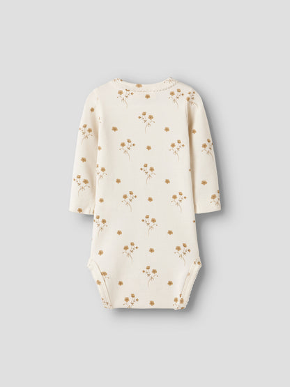Lil' Atelier - Baby Romper NBFLAYO SIG LS Slim Body | Coconut Milk Flower Yellow