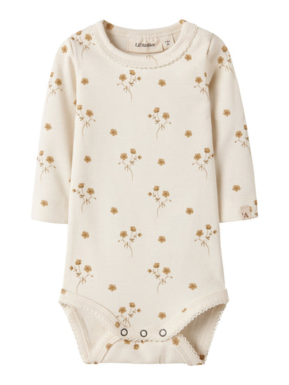 Lil' Atelier - Baby Romper NBFLAYO SIG LS Slim Body | Coconut Milk Flower Yellow