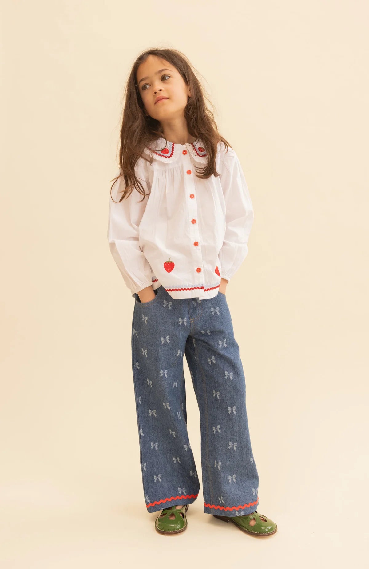 Flöss - Eva Pants Denim Blue Bow voor Baby’s en Meisjes